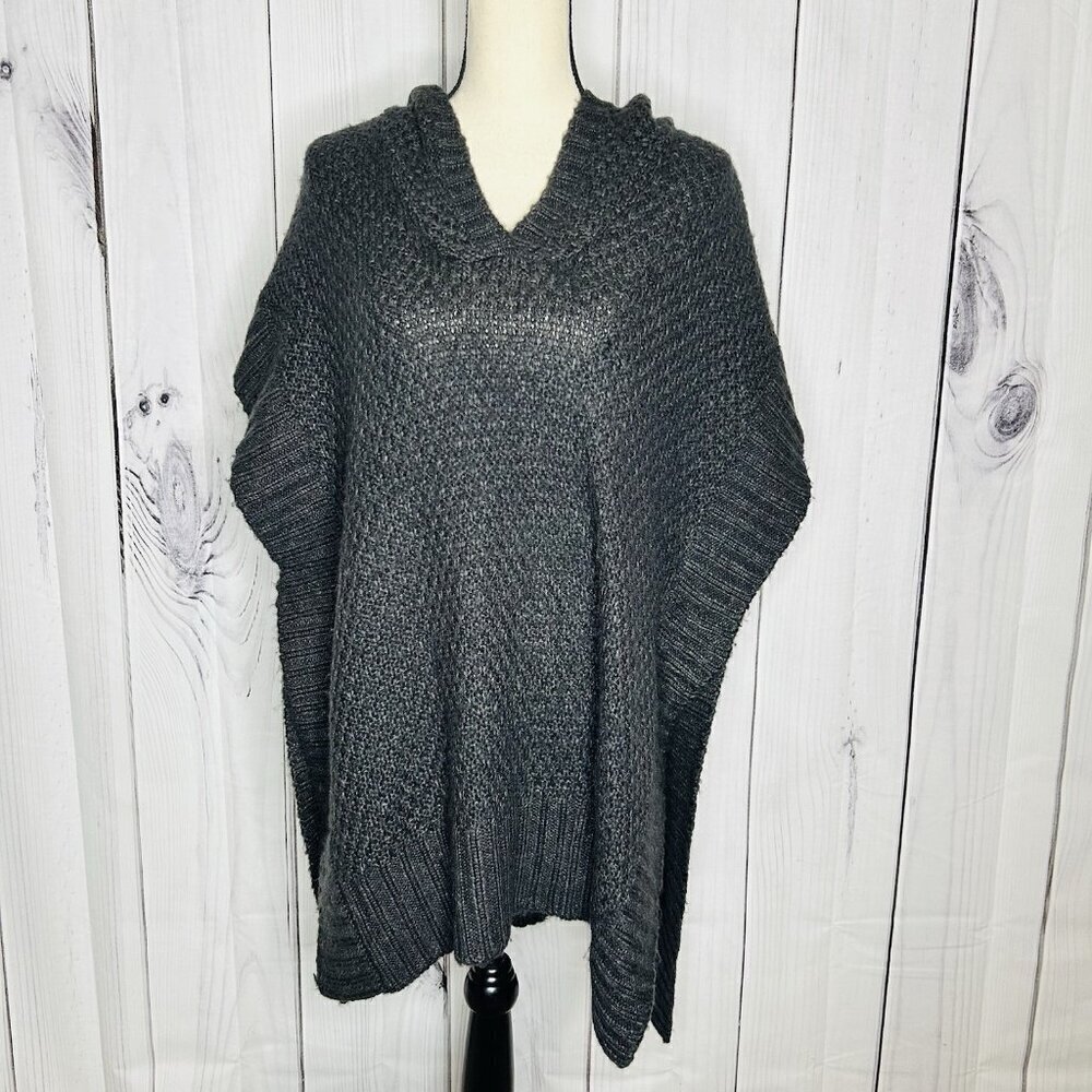 Hem & Thread Sleeveless Poncho Sweater Hooded Womens Sz M/L Gray V-Neck